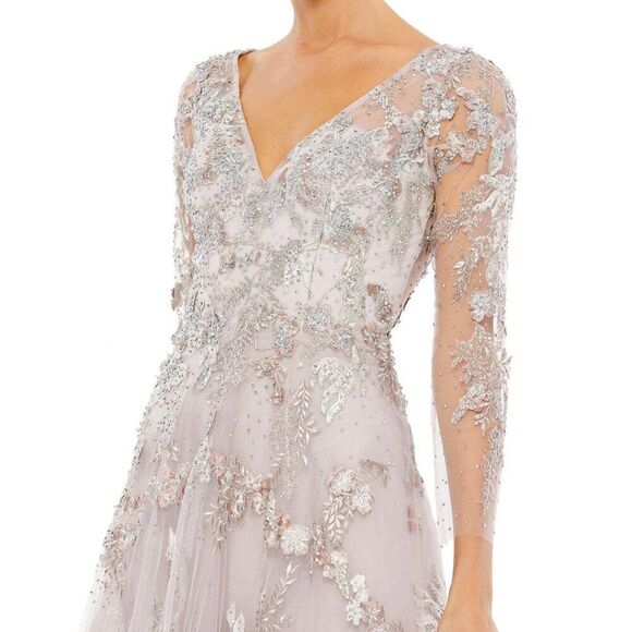 Mac‎ Duggal Size 8 Pastel Light Purple Floral Long Sleeve A-Line Maxi Dress Gown - Picture 4 of 8